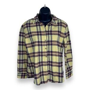 SMALL BUFFALO WOMENS YELLOW PLAID FLANNEL COTTON LONG SLEEVE BUTTON FRONT